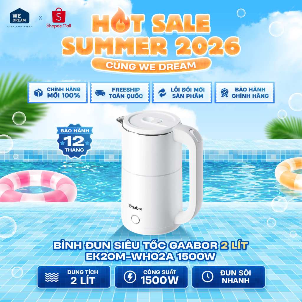 EK20M-WH02A - Bình Đun Siêu Tốc Gaabor 2 Lít EK20M-WH02A 1500W - Hàng Chính Hãng, Mới 100%