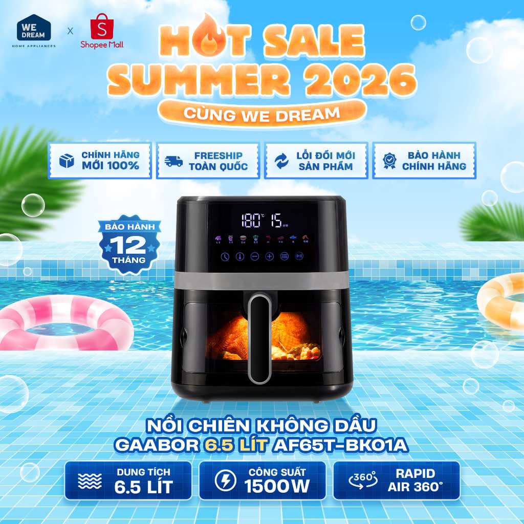 AF65T-BK01A - Nồi Chiên Không Dầu Gaabor 6.5 Lít AF65T-BK01A - Hàng Chính Hãng, Mới 100%