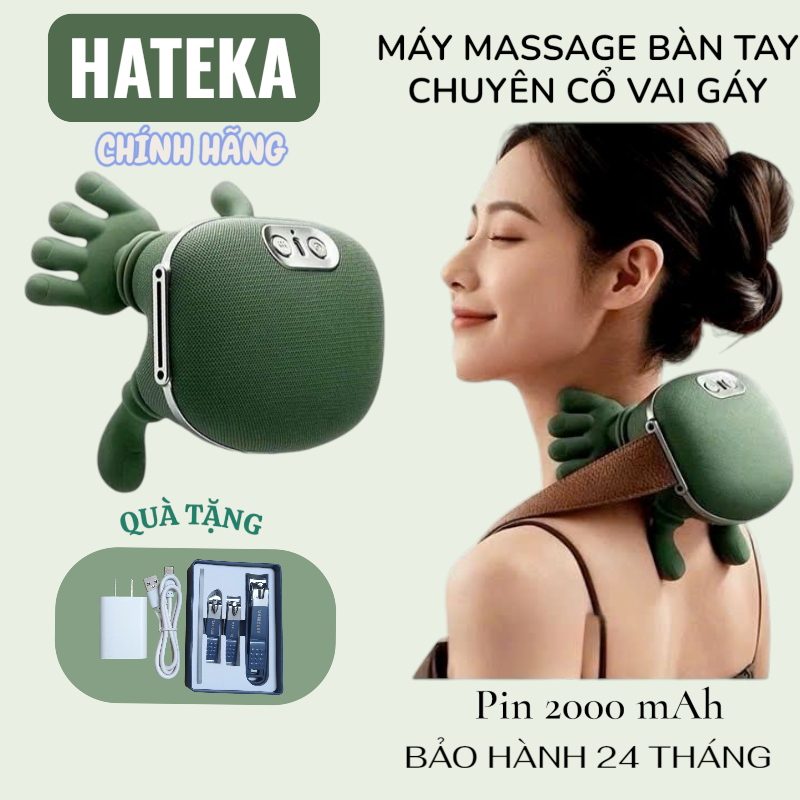 <Tặng củ sạc + bộ bấm > Máy Massage Bàn Tay HATEKA Chuyên Dụng Cổ Vai Gáy Kết Hợp Hồng Ngoại, Bảo Hành 24 TH