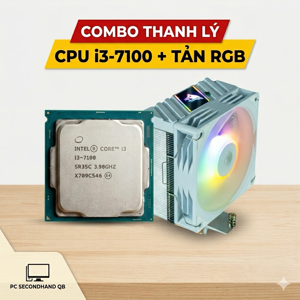 [THANH LÝ] Combo CPU Intel Core i3-7100 + Tản nhiệt khí 4 ống đồng LED RGB cực mát - Zin đẹp