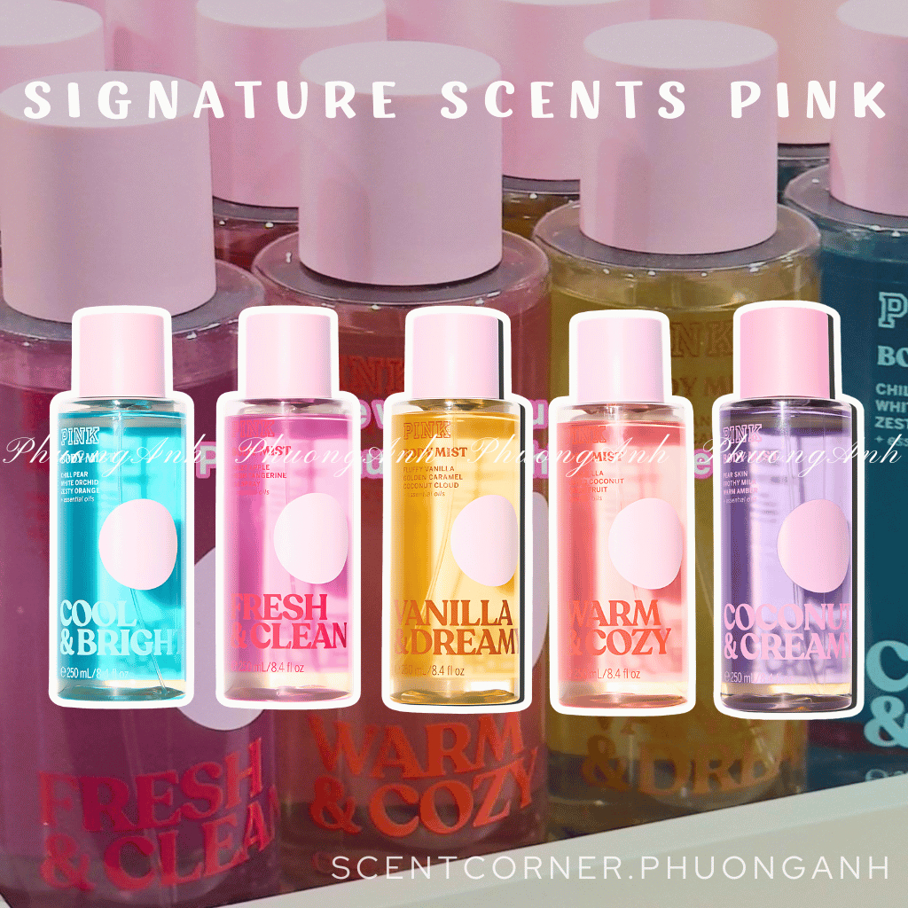 Cool & Bright | Warm & Cozy | Fresh & Clean | Vanilla Dreamy - Xịt thơm Body Mist PINK 250ml