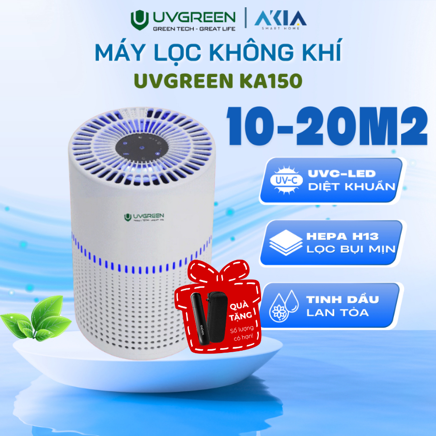 Máy lọc không khí UVGREEN KA150 - Diệt khuẩn UVC LED, Lõi HEPA H13 cho phòng 15-20m²
