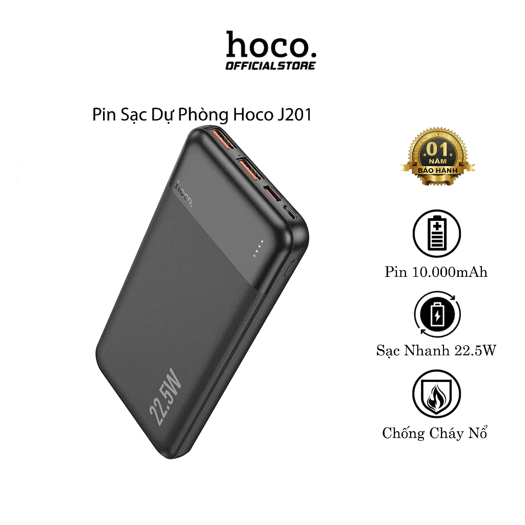 Pin Sạc Dự Phòng Hoco J201/J201A, Dung Lượng 10000mAh/20000mAh, Hỗ Trợ Sạc Nhanh 22.5W / PD QC3, Chố