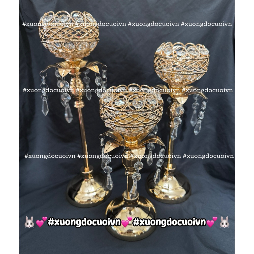 Bộ 3 Chân Nến Tròn Đính Đá Pha Lê CN008 Trang Trí Bàn Tiệc, Sự Kiện, Gia Tiên Cưới Hỏi, Bàn Gallery,