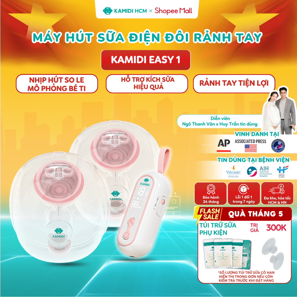Máy Hút Sữa Rảnh Tay Kamidi Easy 1 Máy Hút Sữa Điện Đôi - Phiên Bản Nâng Cấp Pin