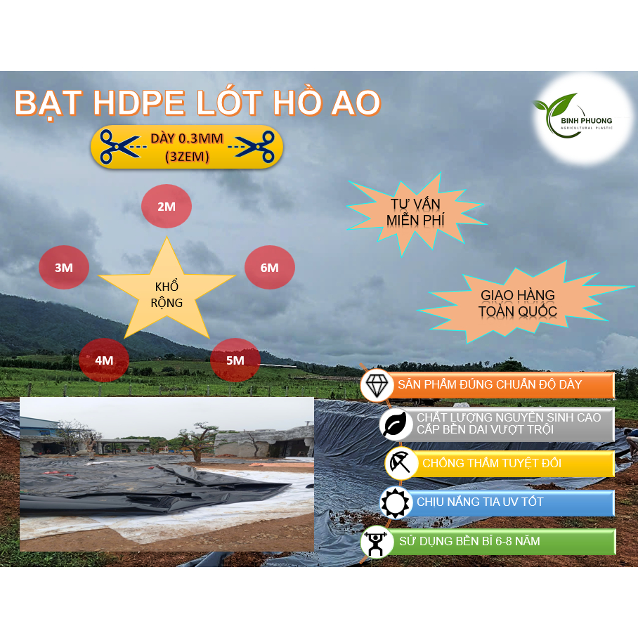 [ giá theo mét dài - độ dầy 0.3mm ] Bạt lót hồ HDPE bạt chống thấm độ dày 0.3mm ( 3 Zem ). Lót hồ nu