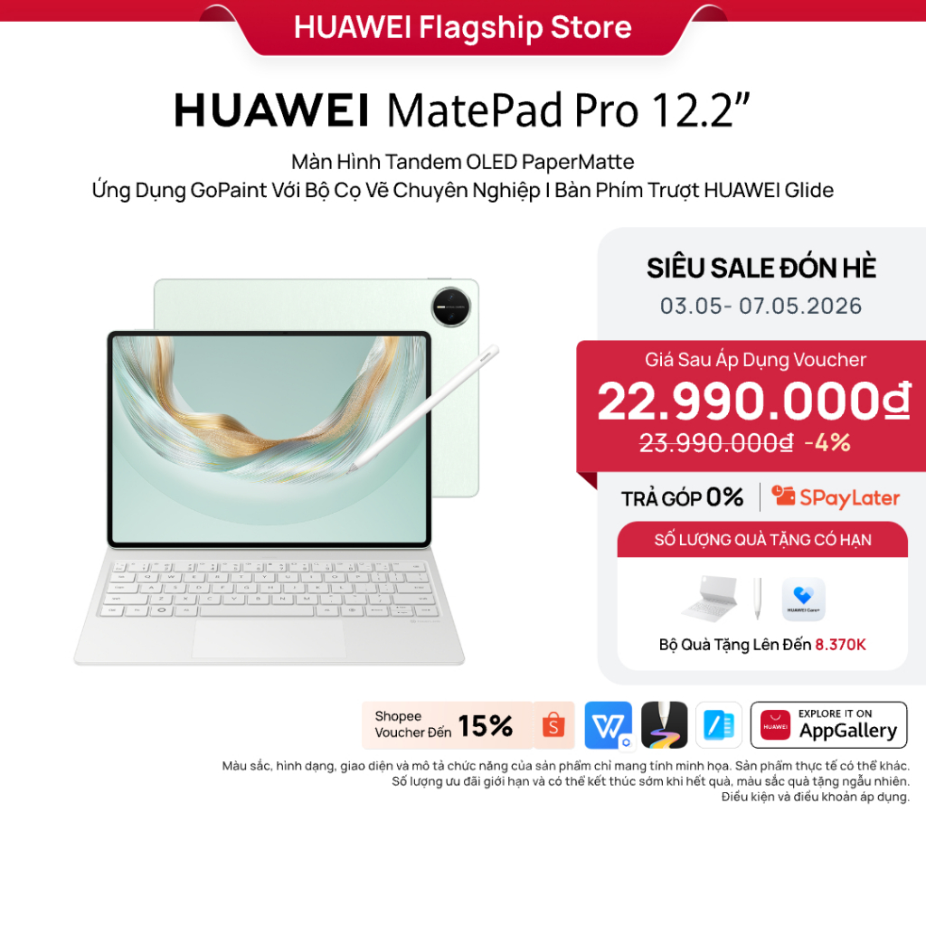 Mới Máy tính bảng HUAWEI MatePad Pro 12.2" Màn Hình Tandem OLED PaperMatte | Ứng Dụng GoPaint Với Bộ Cọ Vẽ Chuyên Nghiệp