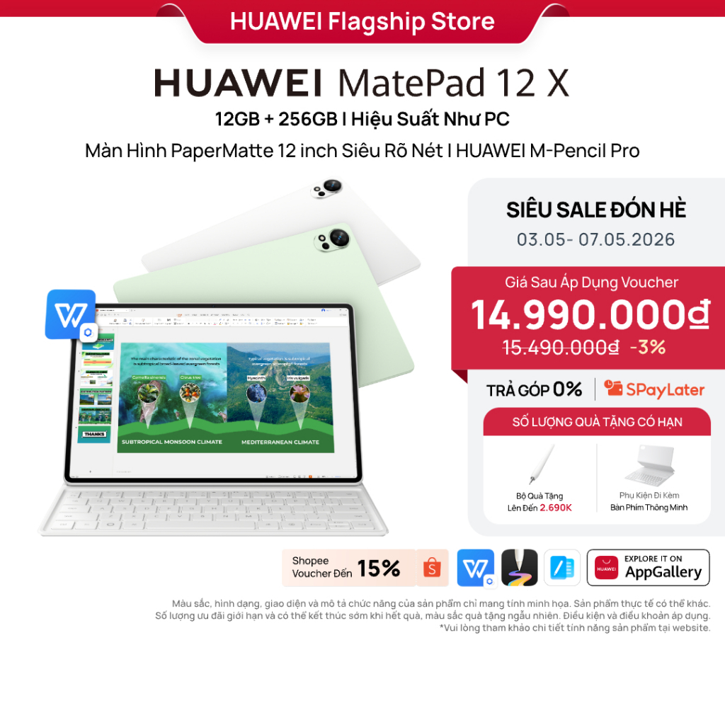 Máy Tính Bảng HUAWEI MatePad 12 X 12+256GB| Hiệu Suất Như PC |Màn Hình PaperMatte 12 inch Siêu Rõ Nét | M-Pencil Pro