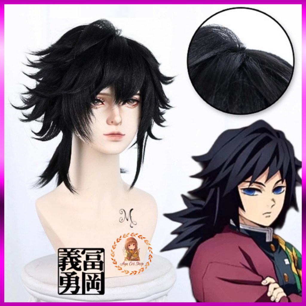 Wig cosplay Tomioka Giyuu tóc giả nam đen thuỷ trụ Kimetsu no Yaiba demon slayer