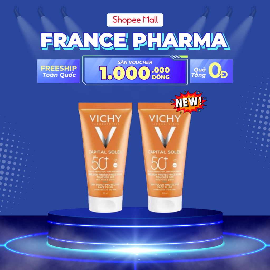 Kem Chống Nắng Vichy SPF50+ 50ml Phiên Bản Dry Touch Và Velvety Cho Da Dầu, Da Khô & Da Nhạy Cảm Từ 