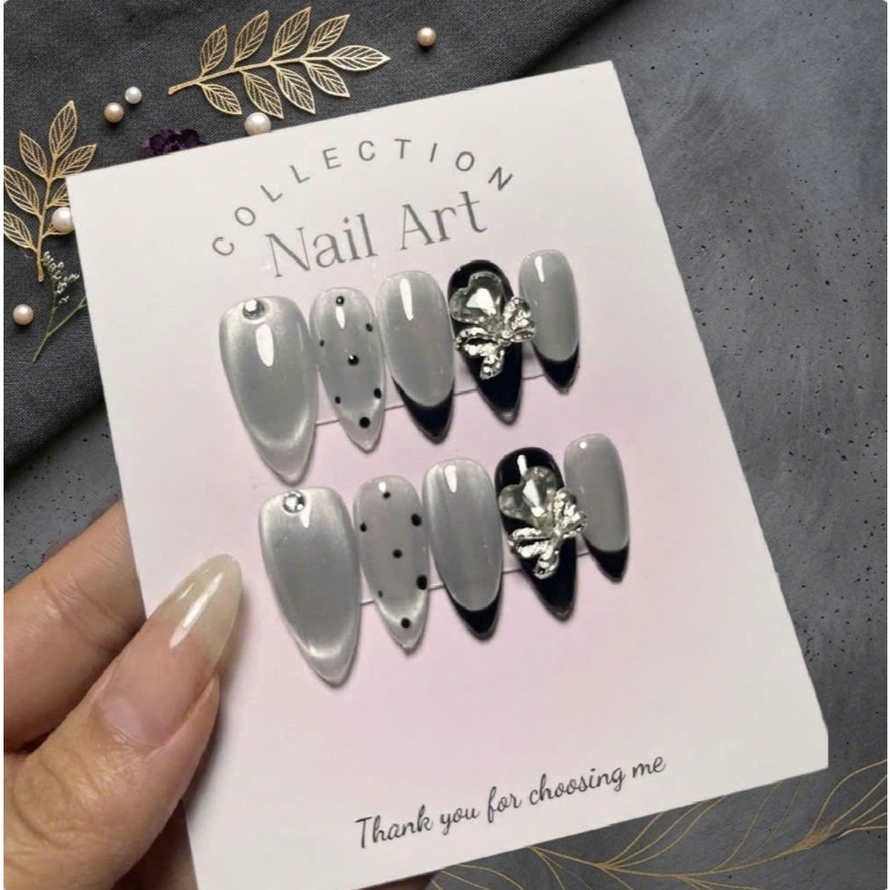 [N125] Nailbox thiết kế - Sơn mắt mèo xám bạc mix đen