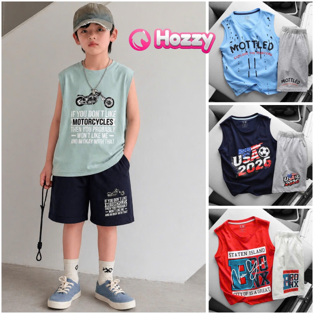 (23-60kg) Bộ ba lỗ sát nách bé trai size đại Hozzy chất thun cotton 100% mềm mại thoáng mát