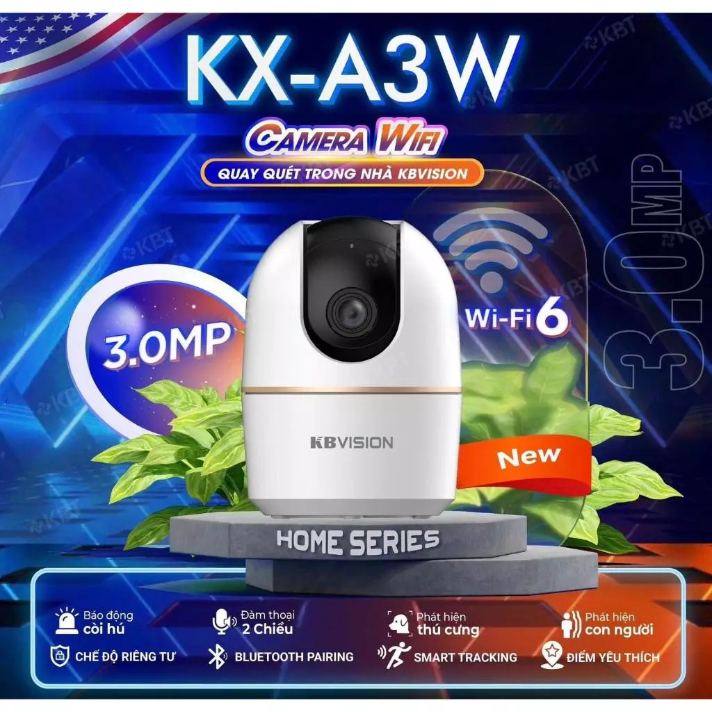 Camera IP Wifi KBVISION X-A3W 3MP 2K - Xoay 360 Độ - Trong Nhà.