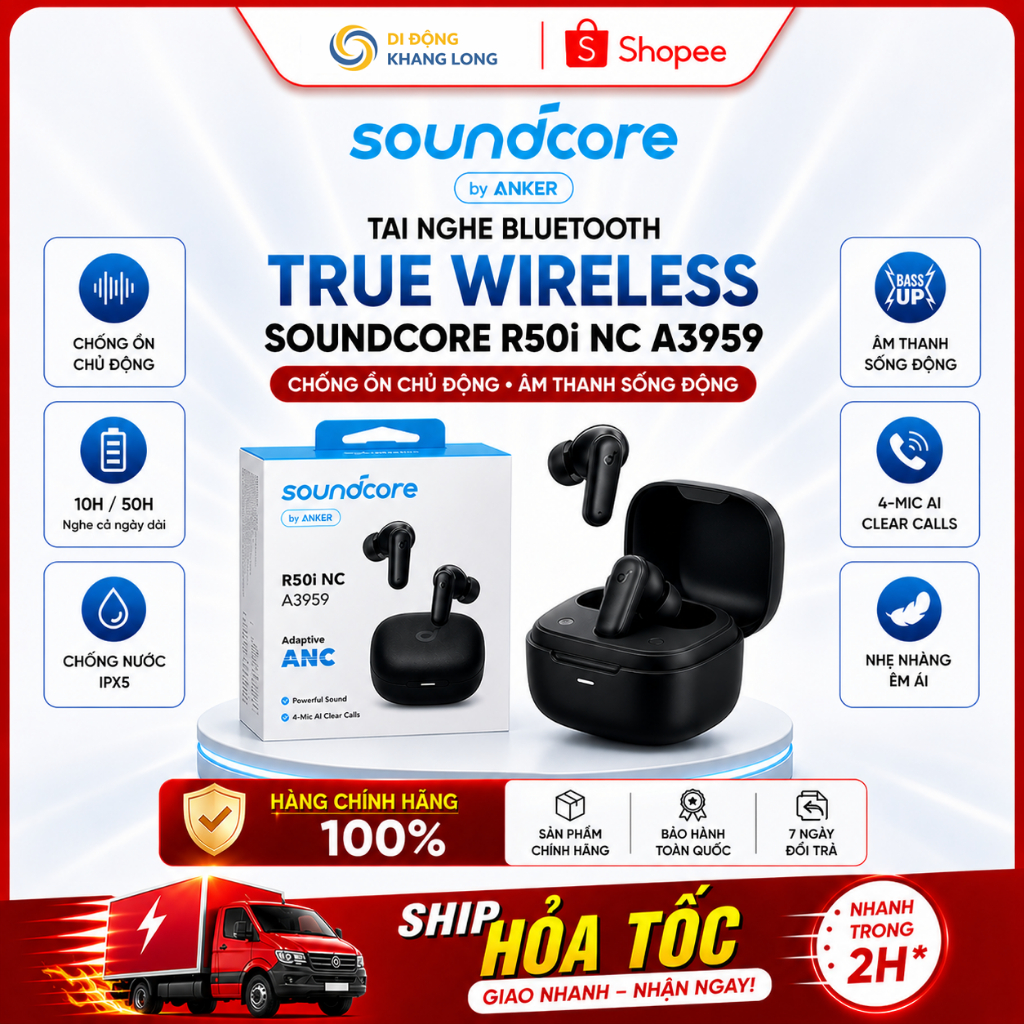Tai nghe không dây Bluetooth True Wireless soundcore R50i NC A3959 - Bảo hành 18 tháng