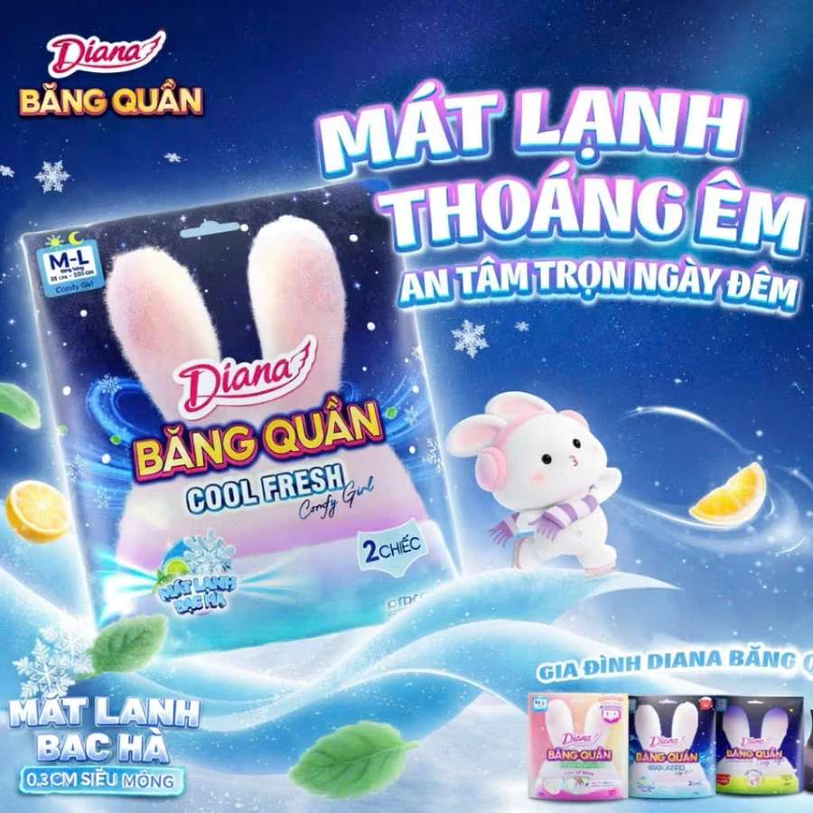 [SẢN PHẨM MỚI ] BĂNG VỆ SINH QUẦN DIANA COMFY GIRL COOLFRESH ML2 MIẾNG