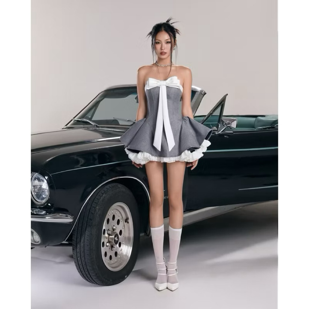 Pass Váy Bunny Dress Lane Cì Cúp Ngực Tùng Xoè Bồng Bềnh Phối Nơ Ngực Size S (Kèm Quần) New 100%