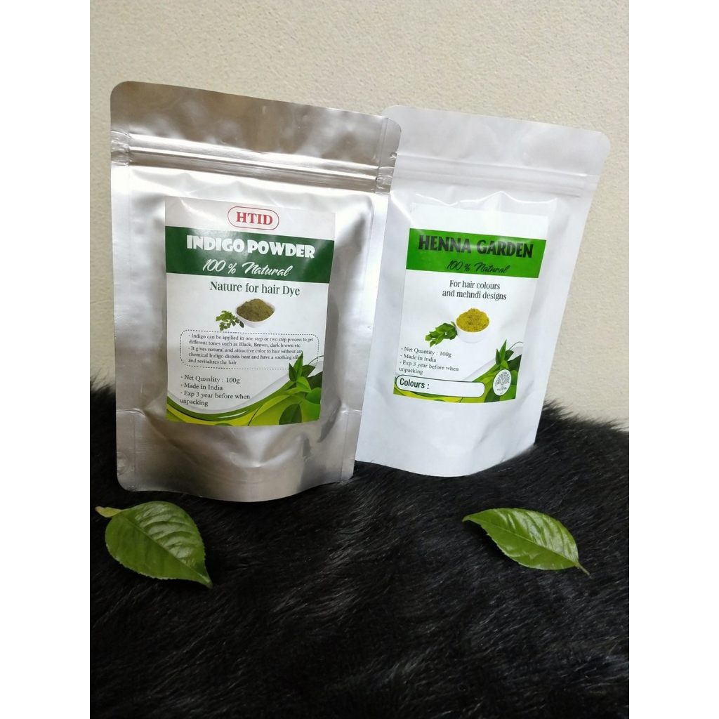 Combo bột nhuộm tóc thảo dược nâu sẫm đen henna và bột chàm 100g - henna and indigo