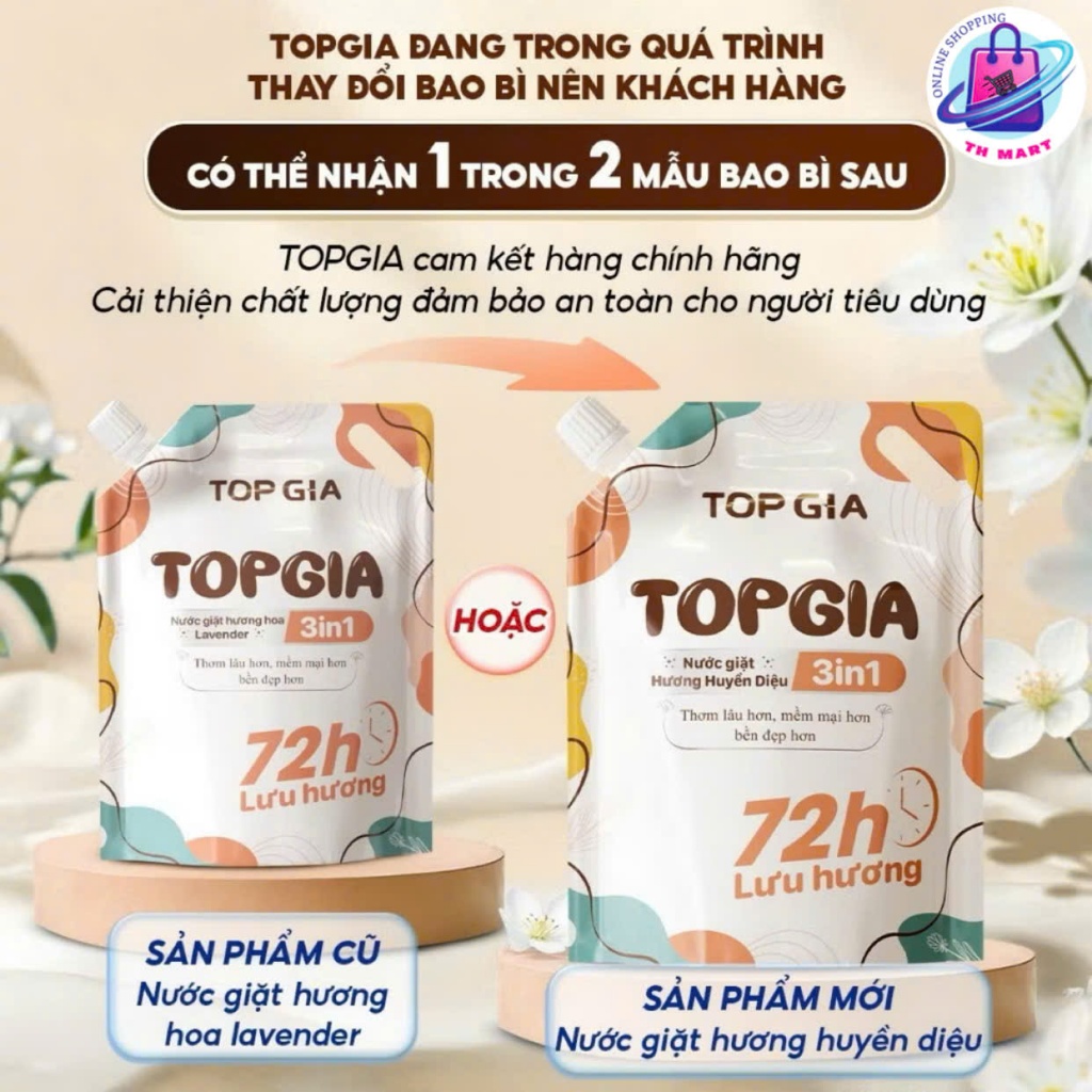 (Mua 2L Tặng 2L) Nước Giặt Xả Top Gia 3in1 Túi 2L Hương Lavender Lưu Hương 72h  An Toàn Cho Da