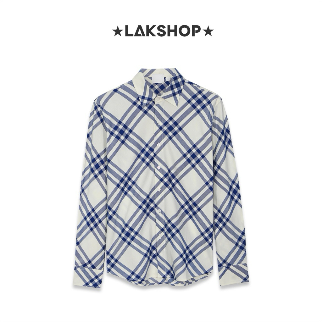 Áo sơmi kẻ chéo Checked Cotton Flannel Shirt in Blue