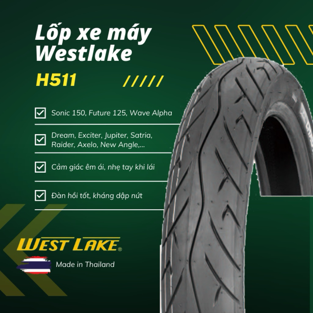 Vỏ lốp xe máy westlake Thái Lan 100/80-16 lắp lốp trước SH125, SH150 mới 100%