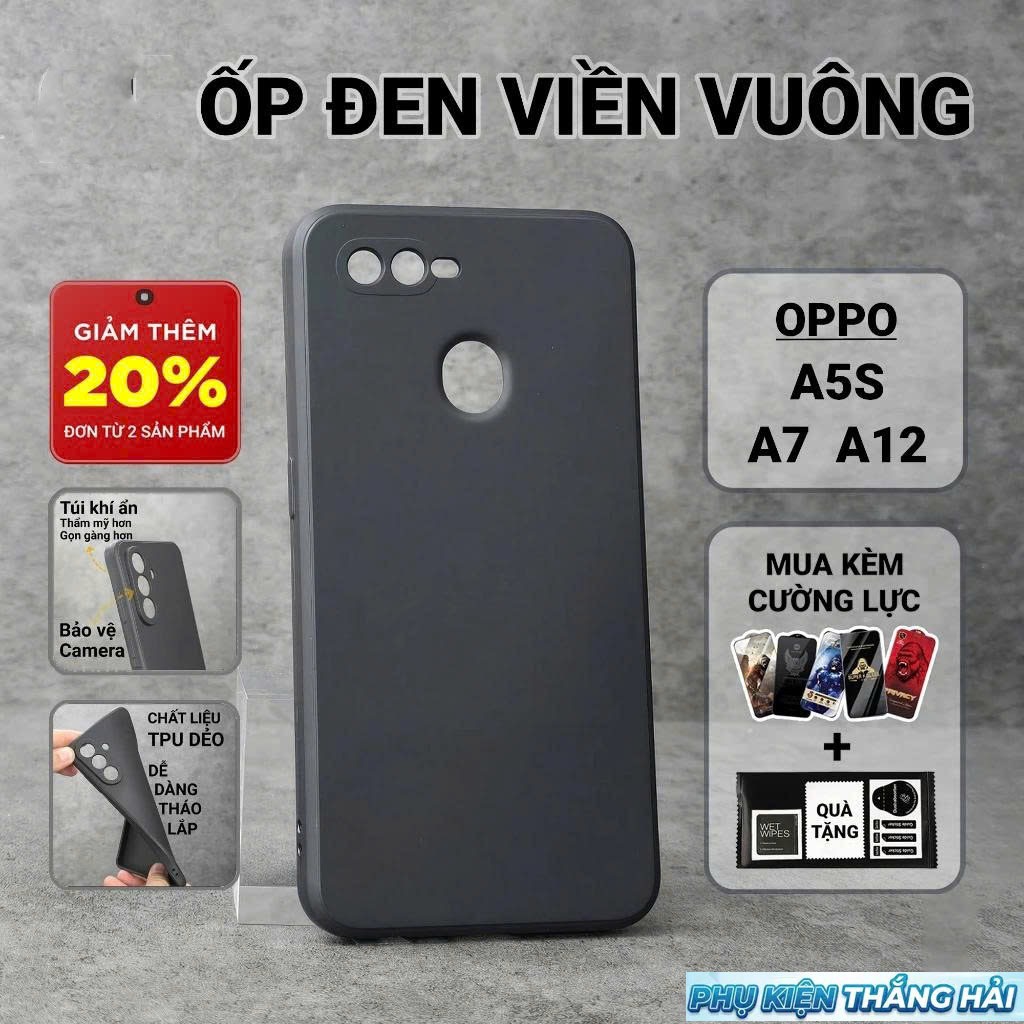 Ốp lưng Oppo A5S, A12, A7 PKTH Case trơn màu đen | Ốp điện thoại Oppo dẻo bảo vệ camera đt toàn diện