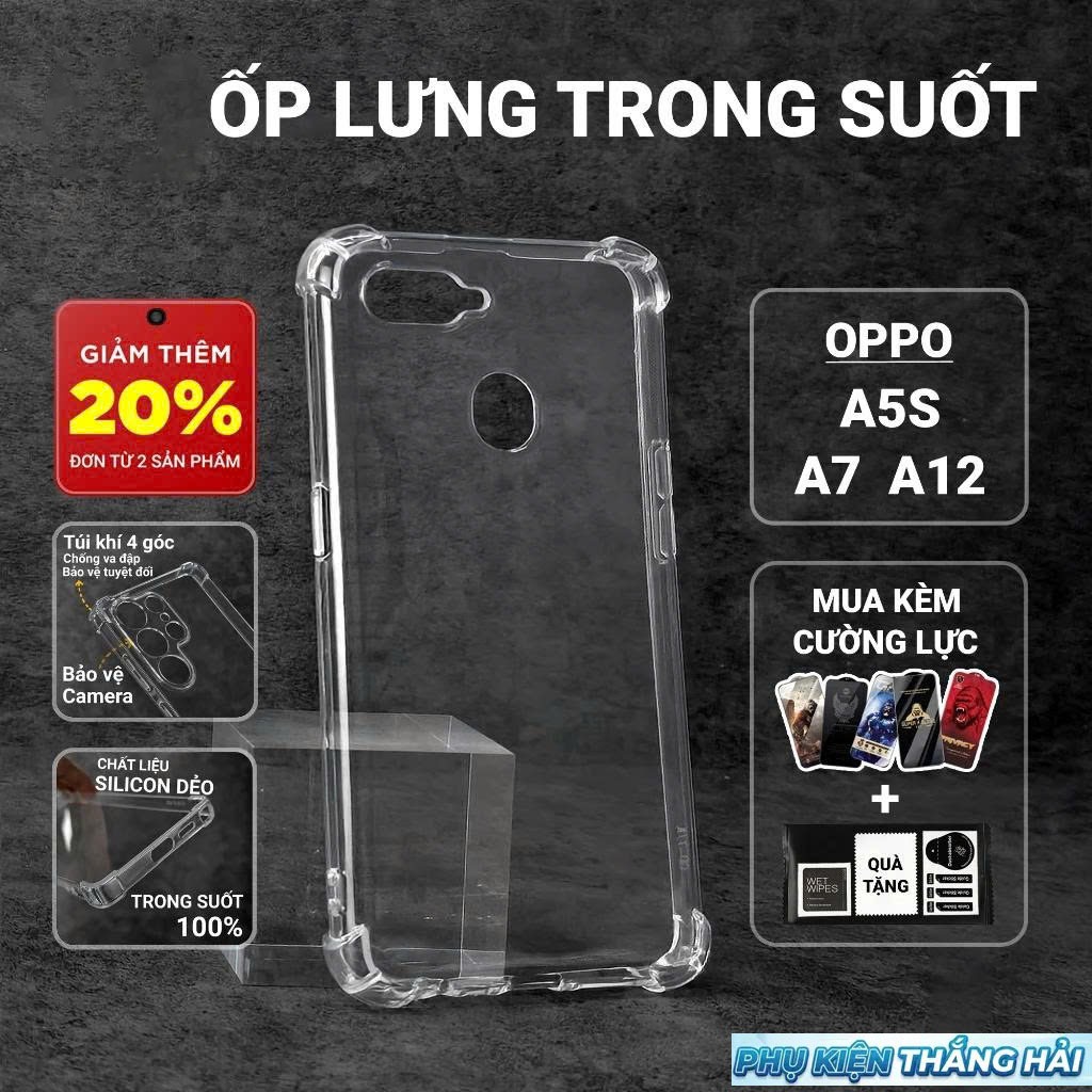 Ốp lưng Oppo A5S, A12, A7 PKTH Case trơn trong suốt | Ốp điện thoại Oppo dẻo bảo vệ camera đt toàn d