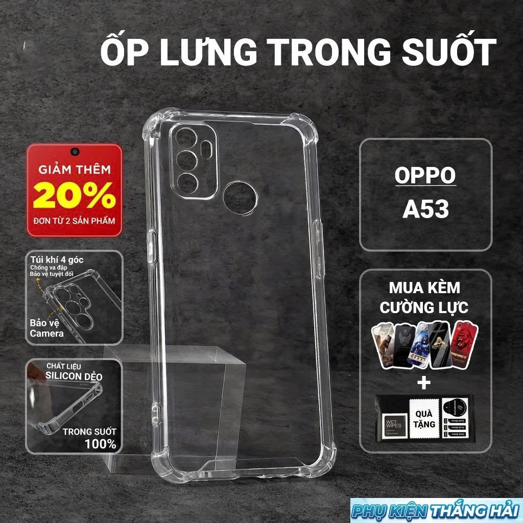 Ốp lưng Oppo A53 PKTH Case trơn trong suốt | Ốp điện thoại Oppo dẻo bảo vệ camera đt toàn diện