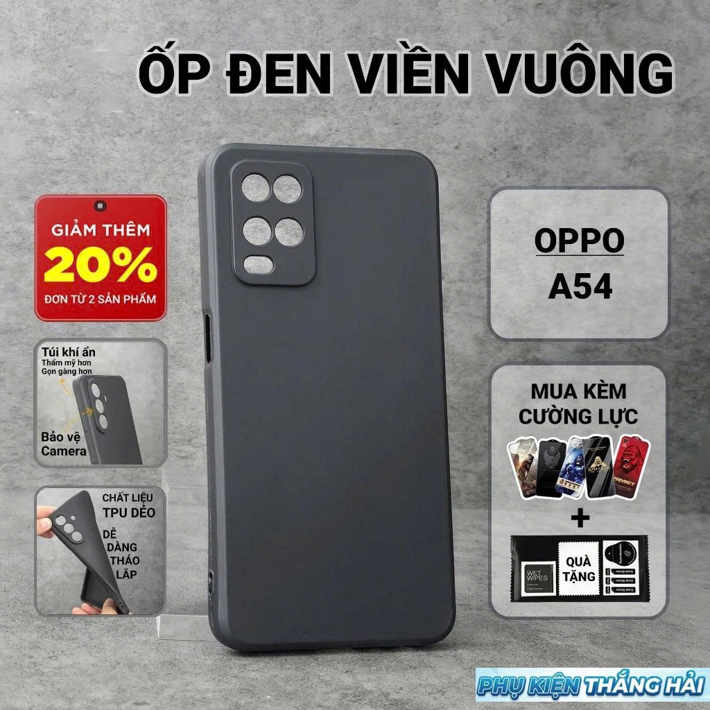Ốp lưng Oppo A54 4G/5G PKTH Case trơn màu đen | Ốp điện thoại Oppo dẻo bảo vệ camera đt toàn diện