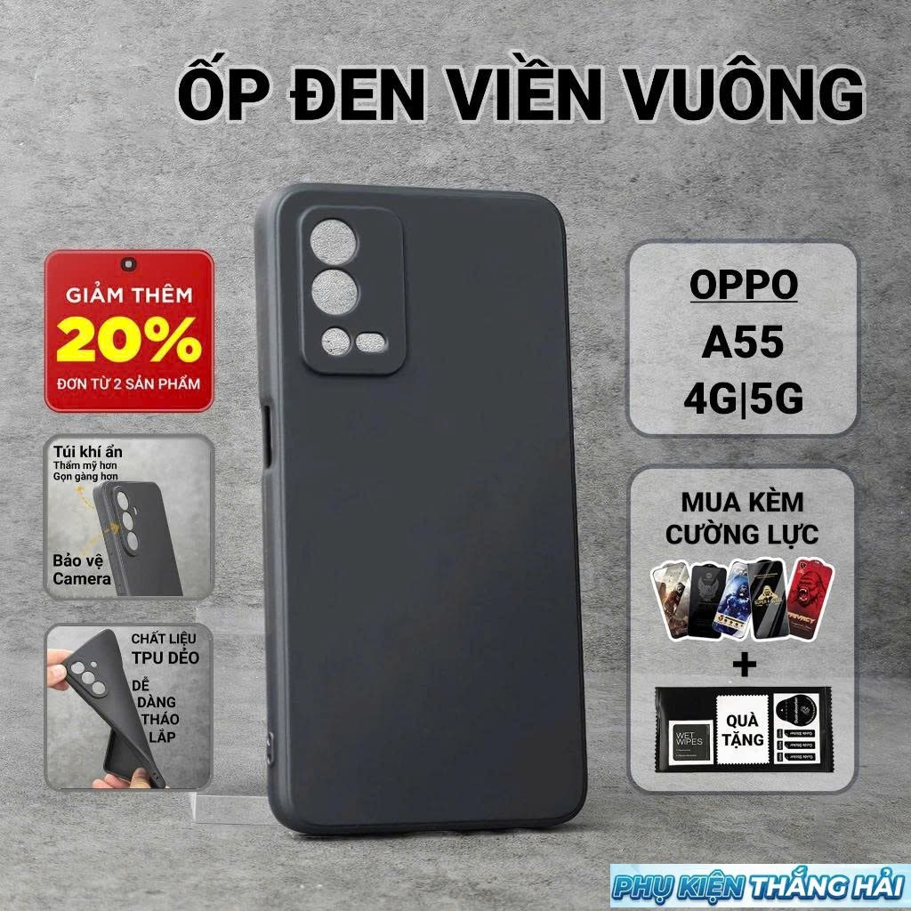 Ốp lưng Oppo A55 4G, A55 5G PKTH Case trơn màu đen | Ốp điện thoại Oppo dẻo bảo vệ camera đt toàn di