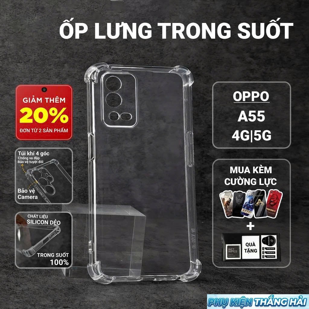 Ốp lưng Oppo A55 4G, A55 5G PKTH Case trơn trong suốt | Ốp điện thoại Oppo dẻo bảo vệ camera đt toàn