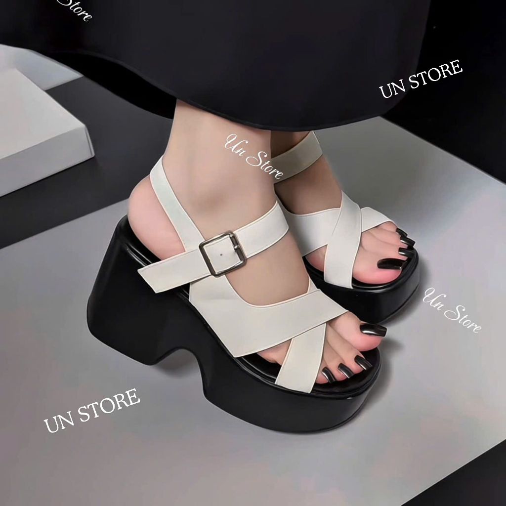 Dép sandal xuồng đế bằng nữ quai hậu cao 10 phân tăng chiều cao Un Store UST078