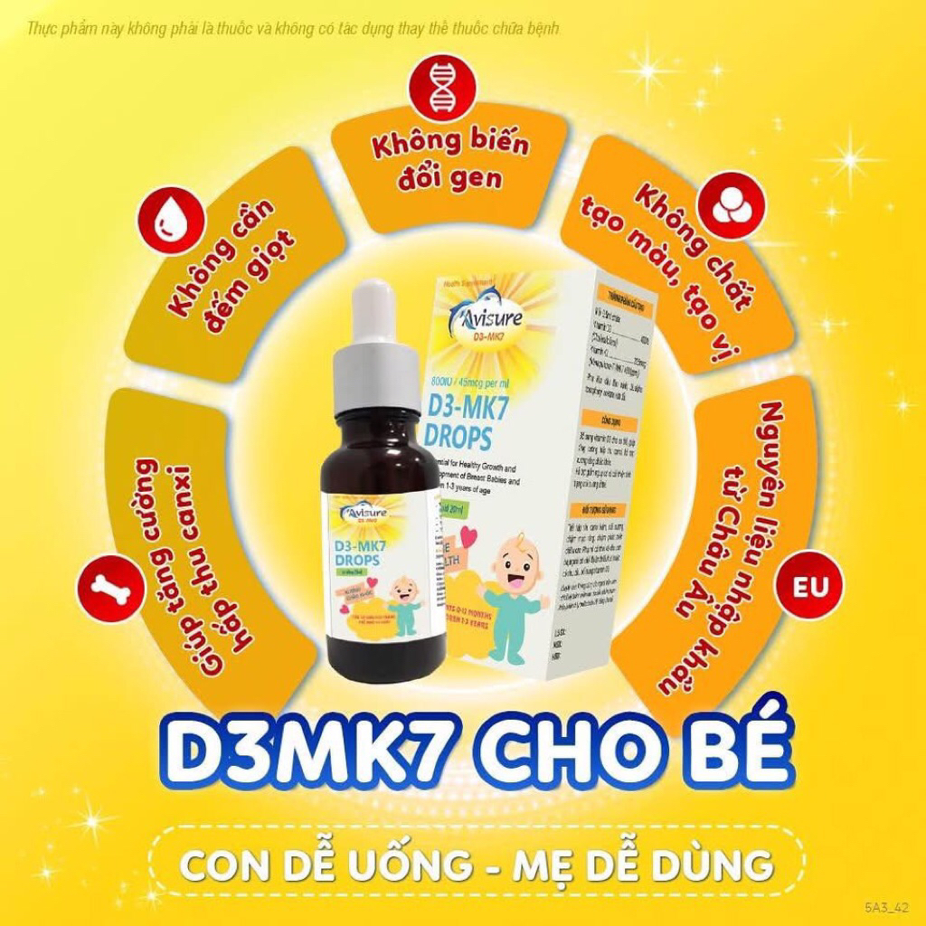 Avisure D3-MK7 - Vitamin D3-K2 Cho Trẻ Sơ Sinh, Hỗ Trợ Xương Răng Chắc Khỏe, Phát Triển Chiều Cao