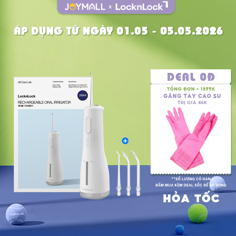 Máy tăm nước không dây LocknLock ENR154WHT 250ml, Hàng chính hãng, 4 chế độ, pin 2000mAh - JoyMall