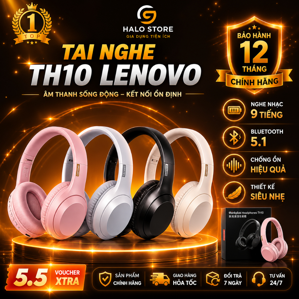 Tai Nghe TH10 Lenovo, Âm Thanh Nổi HiFi Giảm Ồn, Chống Thấm Nước, Có Mic Thích Hợp Cho Androi iOS PC