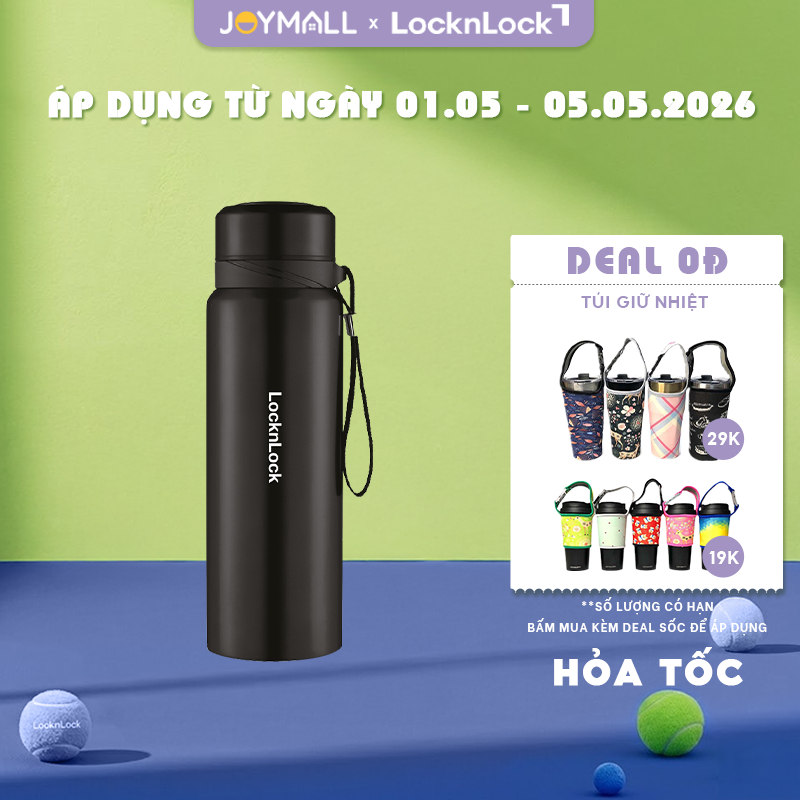 Bình giữ nhiệt LocknLock 800ml LHC6180BLK màu Đen, Hàng chính hãng, lưới lọc trà, dây treo- JoyMall