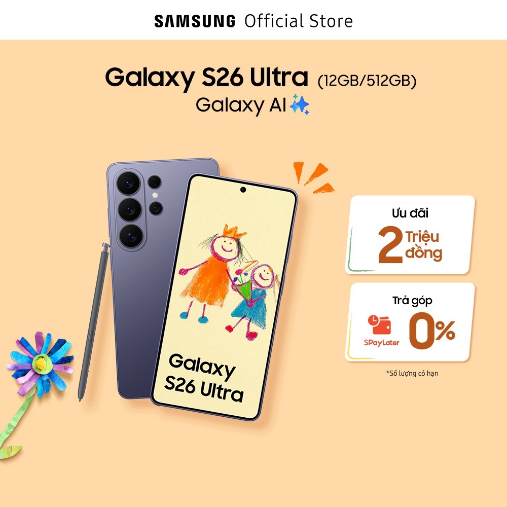 Điện thoại Samsung Galaxy S26 Ultra, 12GB/512GB, Privacy Display, Chip Snapdragon, Galaxy AI Phone, Camera 200MP