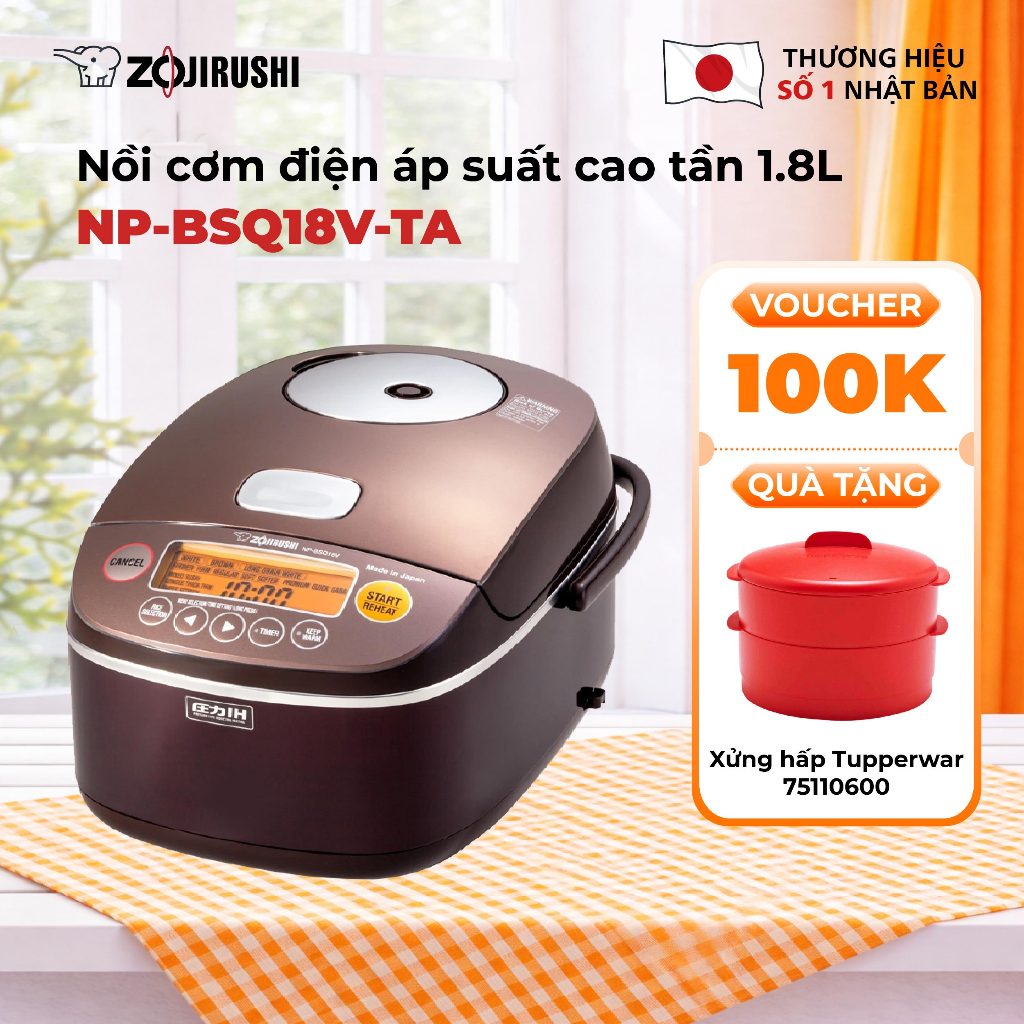 Nồi Cơm Điện Tử Áp Suất Cao Tần ZOJIRUSHI NP-BSQ18V-TA 1,8L- Dùng Điện 220V, Bảo Hành chính hãng