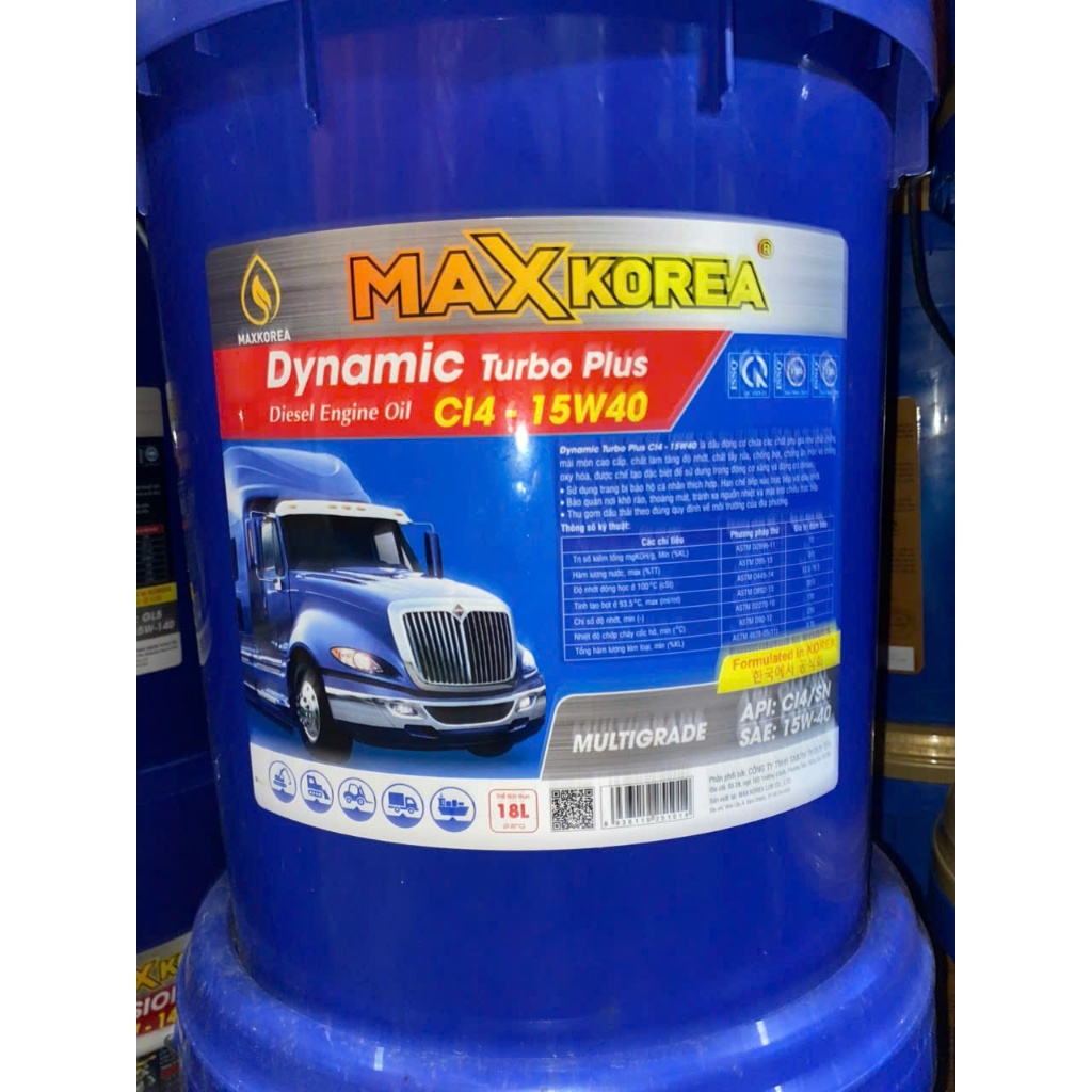 Dầu động cơ Maxkorea Turbo Plus CI-4 15W40 / 20W50 – 18L (Nhập khẩu Hàn Quốc)