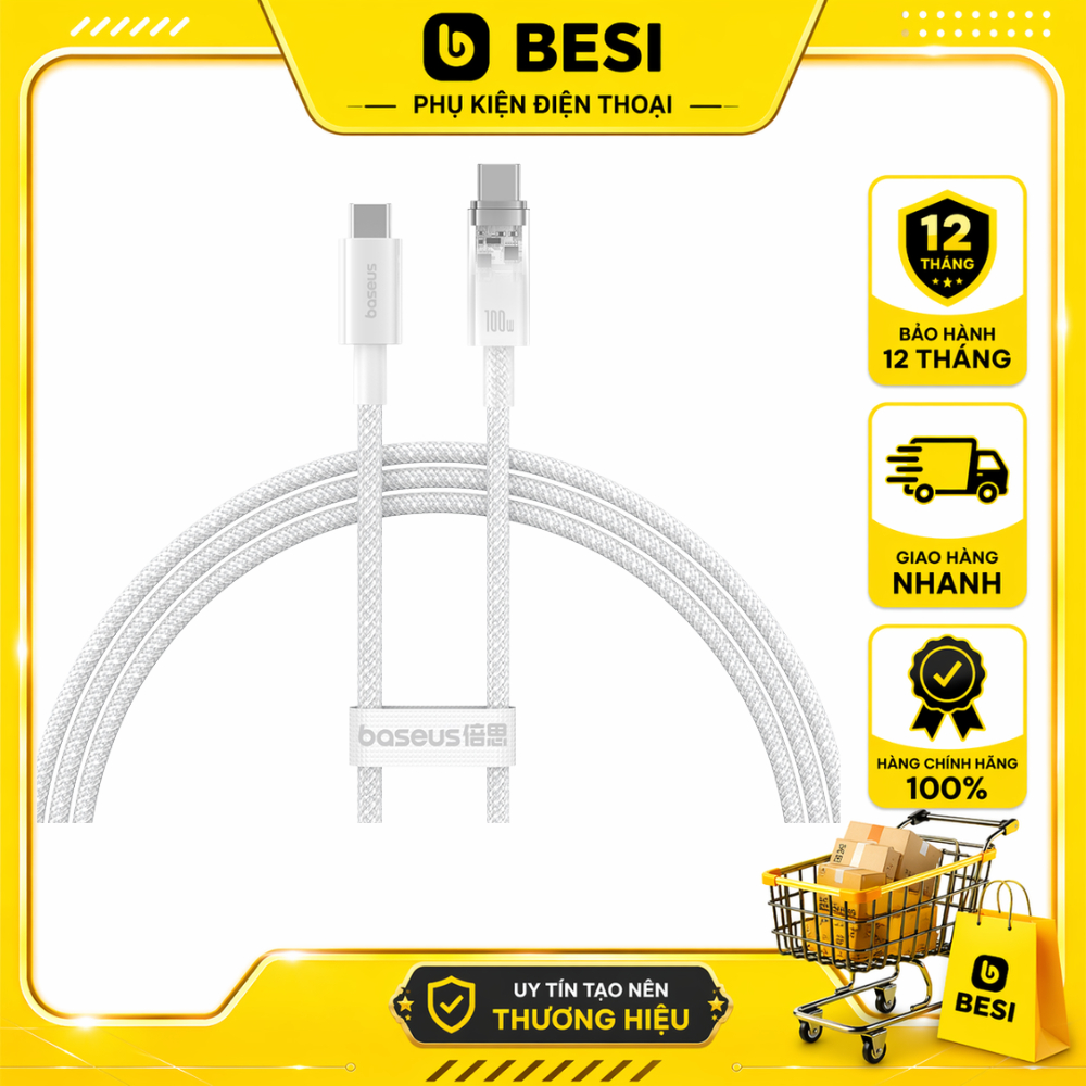 Cáp Sạc Nhanh Baseus Explorer 100W PD Type-C to Type-C | Tự Động Kiểm Soát Nhiệt Độ