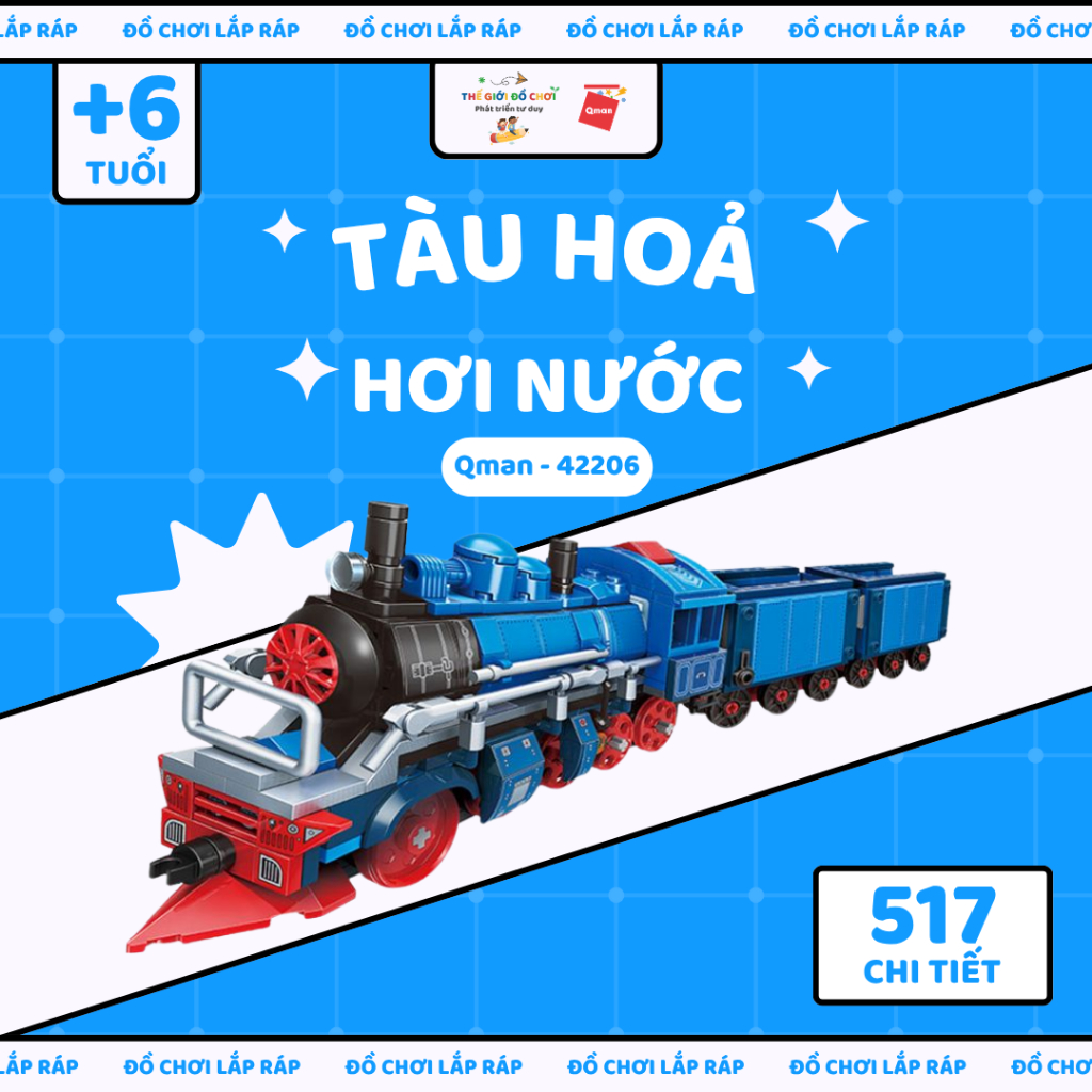 Đồ Chơi Lắp Ráp Tàu Hỏa Hơi Nước QMAN 42206 - Hợp Thể 8 Trong 1 (517 chi tiết)