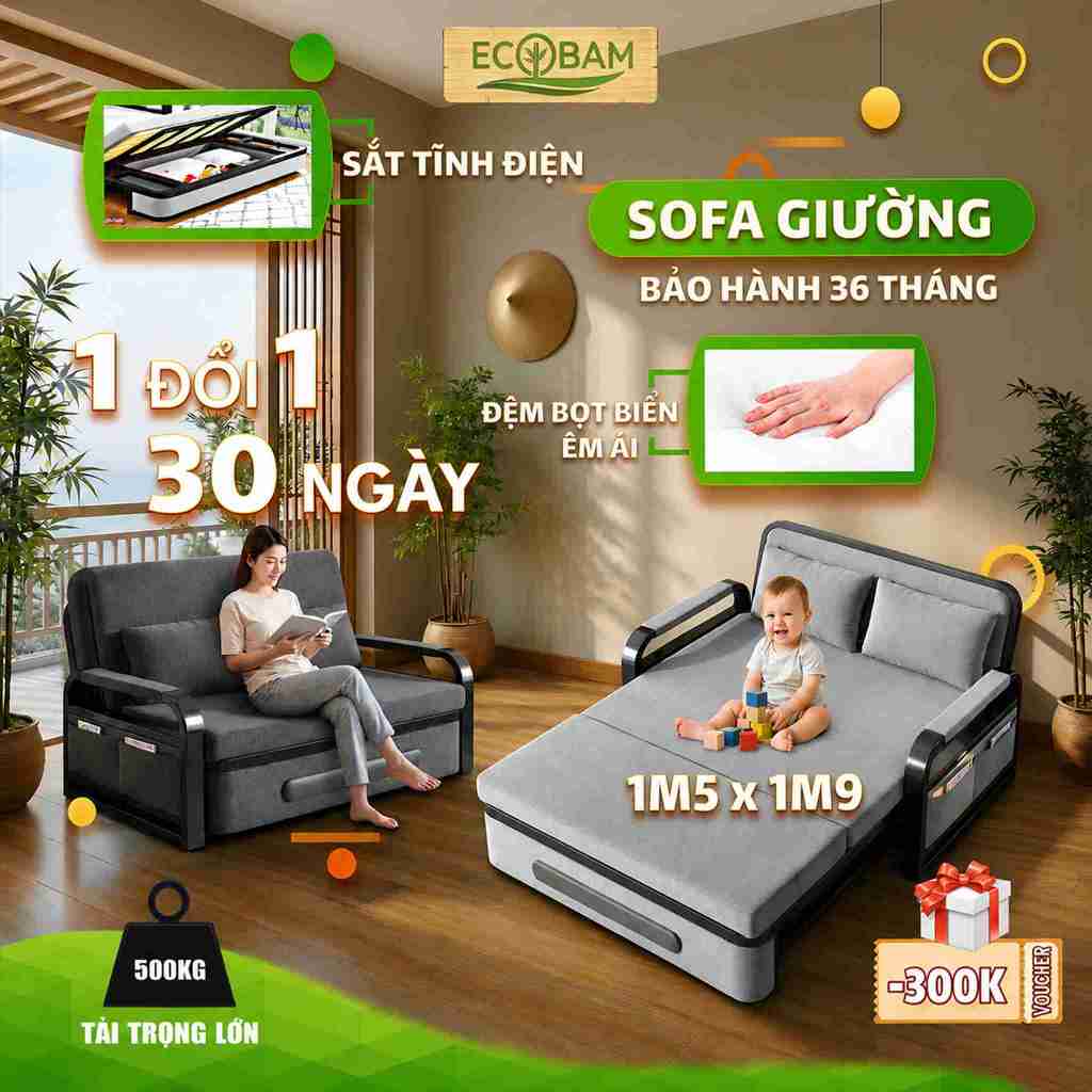 [SIÊU HOT 2026] Sofa giường thông minh ECOBAM giường gấp đa năng khung thép, ghế sofa giường cho không gian hẹp