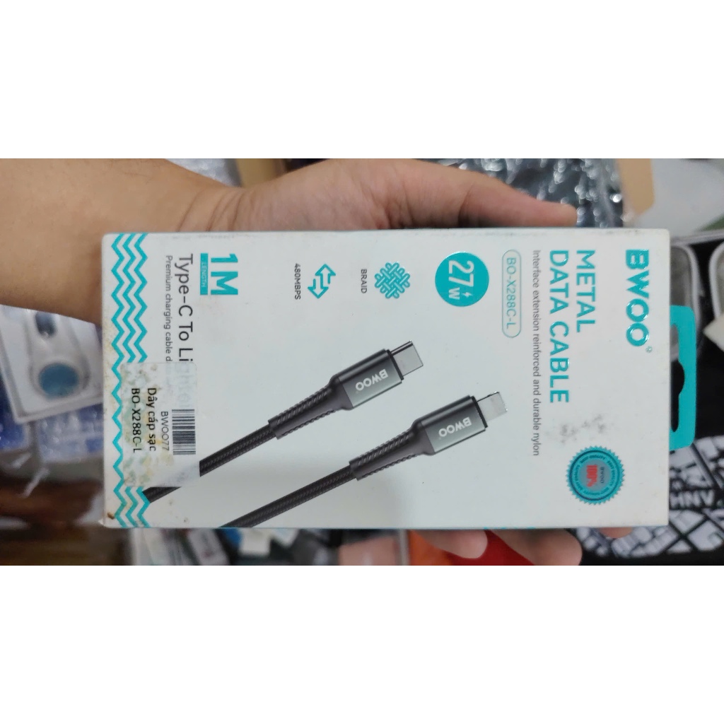 Dây cáp sạc nhanh Bwoo Type-C to Li cho iPhone PD27W & Type C to C PD100W | Dây Dù | Dài 1.2M