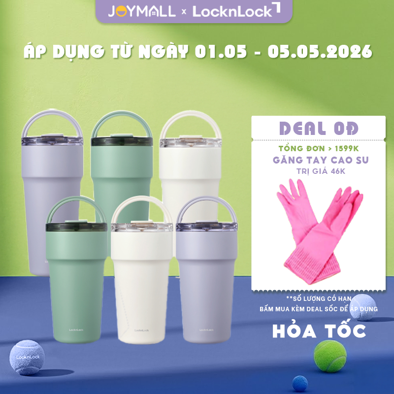 Ly Giữ Nhiệt LocknLock  710ml, LHC4419 900ml Thép Phủ Sứ, Hàng Chính Hãng, Có Ống Hút-JoyMall