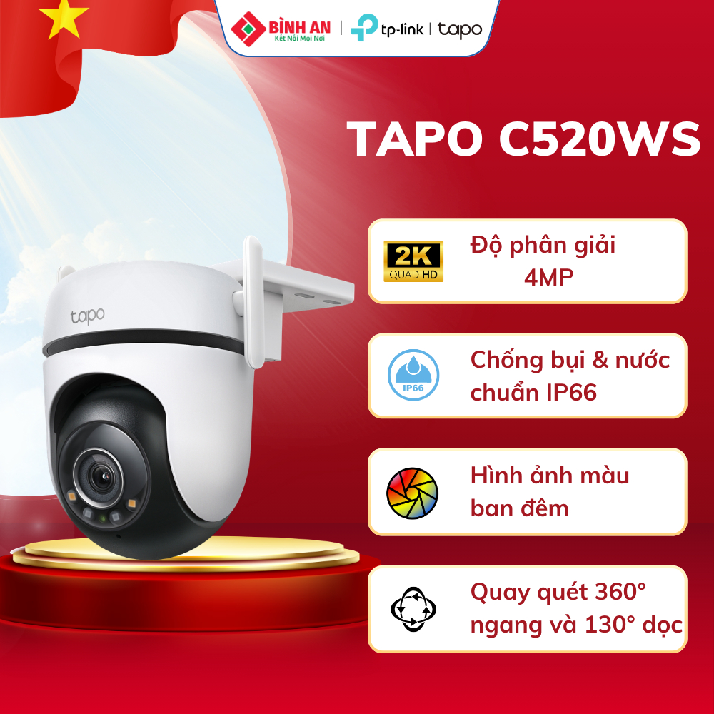 Camera Wi-Fi An Ninh Quay Quét Ngoài trời Tapo C520WS, Thông Minh, Nhìn Đêm Có Màu