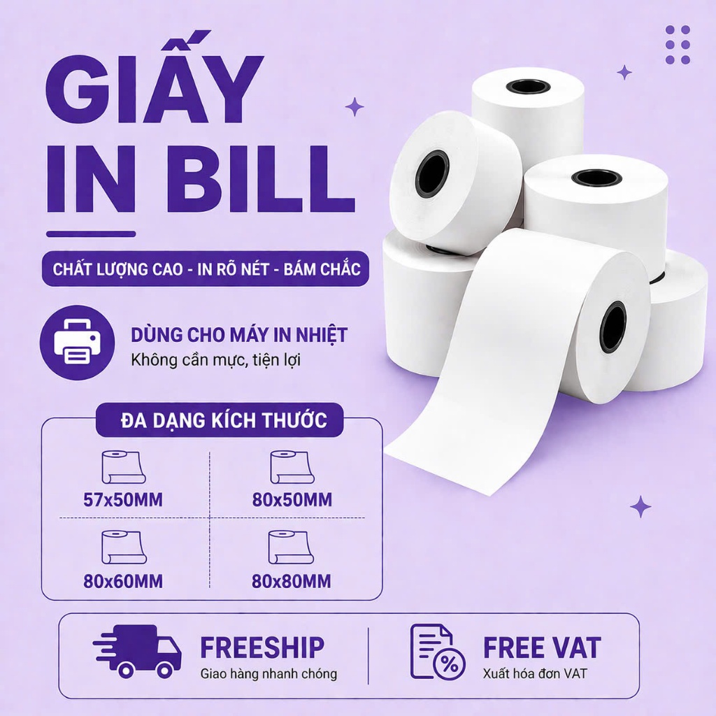 [10 CUỘN] Giấy In Hóa Đơn Nhiệt, Giấy In Bill Nhiệt 80x80, 80x50, 80x60, 57x50...Giấy In Máy POS