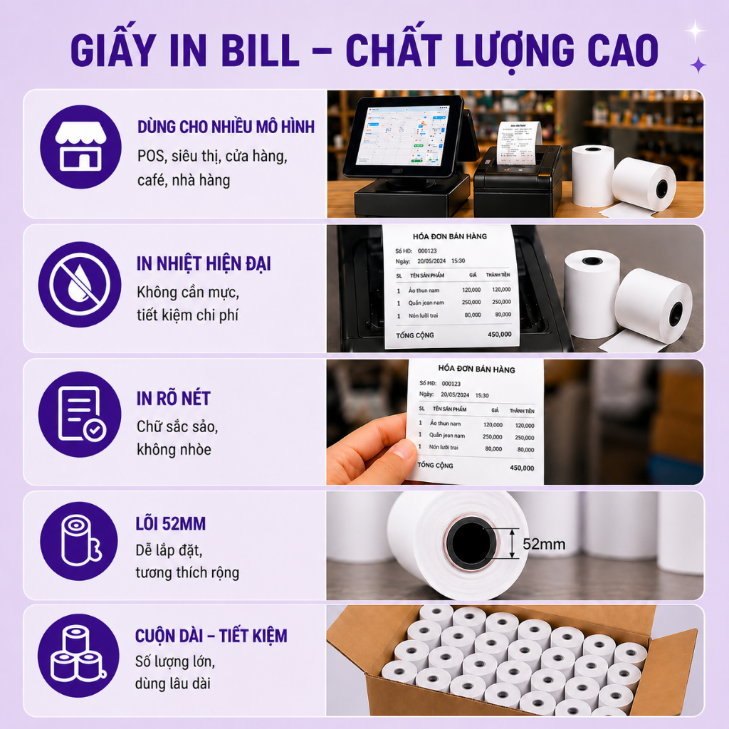 [20 CUỘN] Giấy In Hóa Đơn Nhiệt, Giấy In Bill Nhiệt 80x80, 80x50, 80x60, 57x50...Giấy In Máy POS