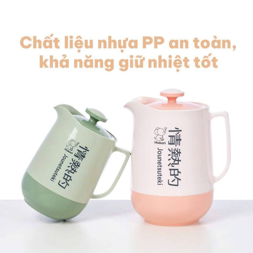 Bình ủ nhiệt 2.2L Hokori 4022 Việt Nhật - Ca giữ nhiệt quai cầm chắc chắn, nhựa PP nguyên sinh an to