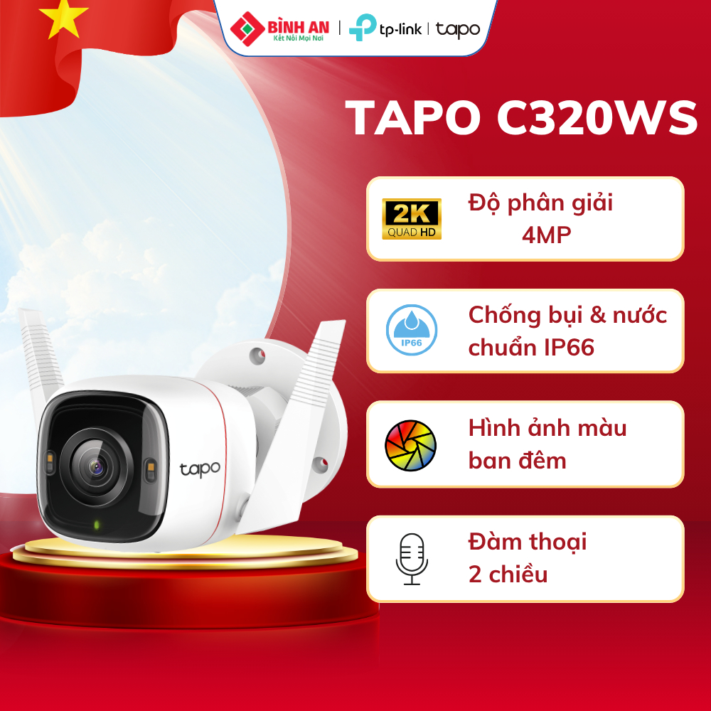 Camera WiFi Ngoài Trời TP-Link Tapo C320WS | Nhìn Đêm Có Màu | Phát Hiện Chuyển Động | Chống Nước