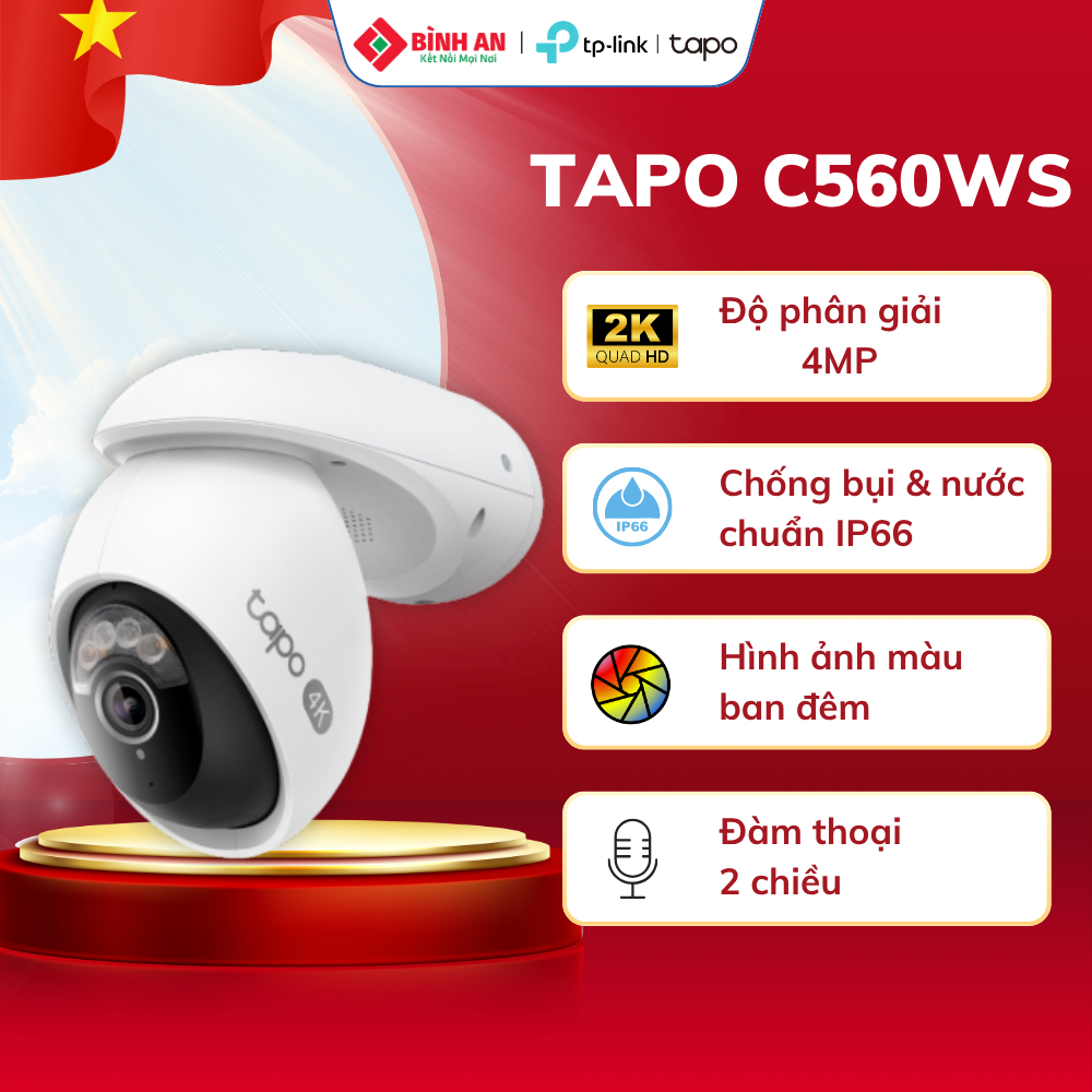 Camera Wi-Fi An Ninh 4K TP-Link Tapo C560WS Ngoài Trời | Băng Tần Kép, Màu Ban Đêm, Chuẩn IP66