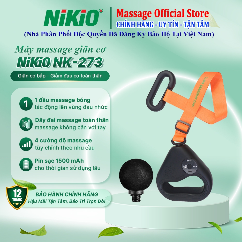 Súng Massage Toàn Thân Nikio NK-273 - Đen/Trắng, 15x15x4cm, 500g